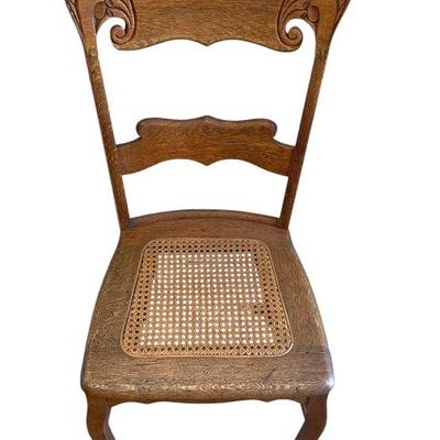 ANTIQUE OAK PRESS BACK CANE SEAT CHAIR