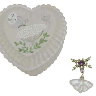 FENTON CHAMPAGNE ART GLASS BROOCH AND TRINKET DISH