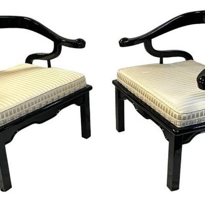 PAIR OF MID-CENTURY JAMES MONT BLACK LACQUER MING CHAIRS