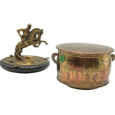 LOT VINTAGE COPPER COLORED PIECES - PAIL AND FIGURINE