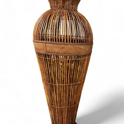MONUMENTAL 6 FT MCM HANDCRAFTED BAMBOO, BRASS, CANE