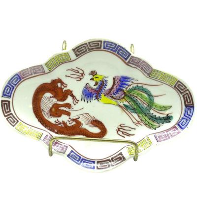 CHINESE DRAGON PHOENIX BATS FOOTED DISH