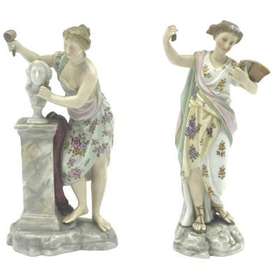 PAIR 19th c VOLKSTEDT PORCELAIN CLASSICAL FIGURES