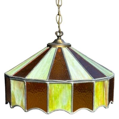 MCM LEADED SLAG GLASS SWAG LAMP