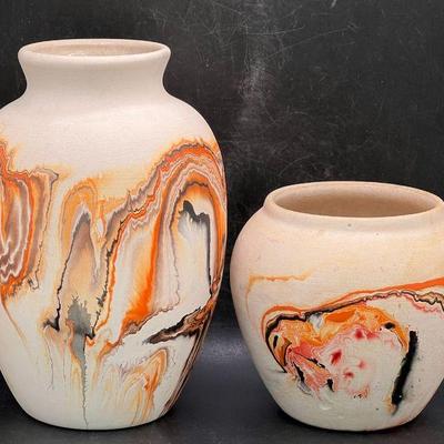 (2) Nemadji Native American Pottery Vases
