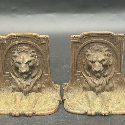 (2) Metal Lion Bookends
