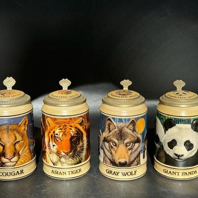 (4) Handcrafted Anheuser-Busch Budweiser Endangered Species Steins
