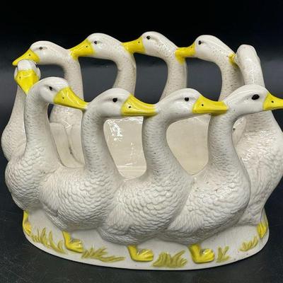 Signed Holland Mold Circle Of Geese Ceramic Dish
