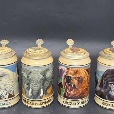 (4) Handcrafted Anheuser-Busch Budweiser Endangered Species Steins
