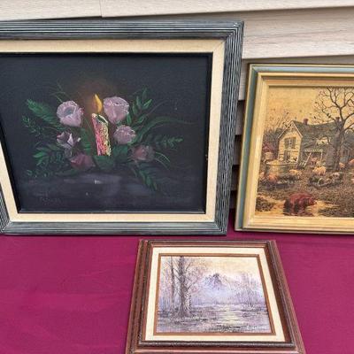(3) Paint On Canvas Framed Pieces
Carole Przygoda candle and flowers painting 25x21.5
