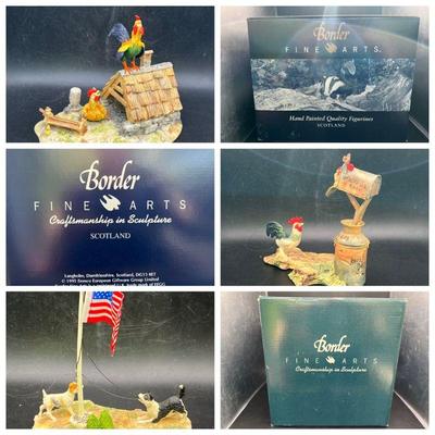 (3) Border Fine Arts Sculptures ft. Roosters, Dogs, & American Flag
