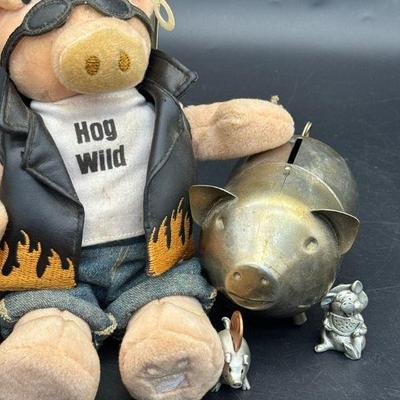 (4) Pigs Feat. Silverplate Piggie Bank & Pewter Pigs
