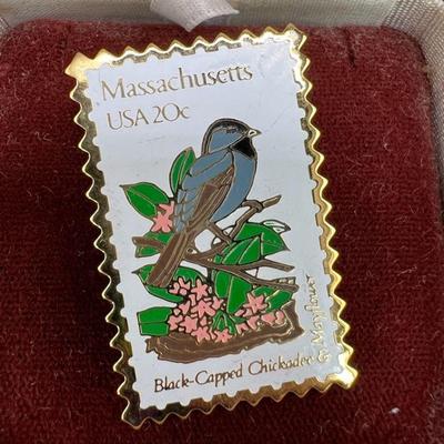 Black-Capped Chickadee Massachusetts Postage Stamp 20 Cent Enamel Pin
