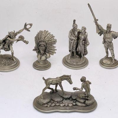 (5) Polland Fine Pewter Sculptures 1991-1996 ft. Black Hawk

