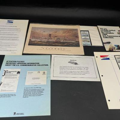 Currier & Ives Steamboat Print & Stamps
