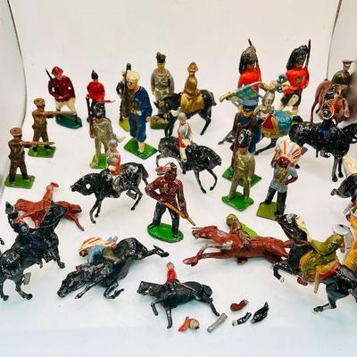 Pre-1970 Cast Iron And 1940’s Painted Tin Soldiers, Horses, & Native Americans
