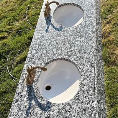 Granite Double Sink Vanity Top with Gold fixtures