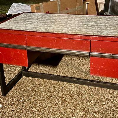 Unique wooden desk with bookshelf on front (see other photo) and real shells on top. 
