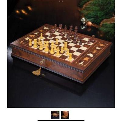 Wooden Intarsia Chess Set, handcrafted, limited edition. Over $650 if purchased new. 