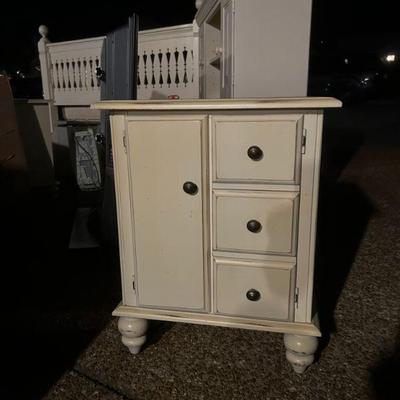Side table that is part of a full bedroom suite - King Size - with bedframe, dressers, desk, side tables. 