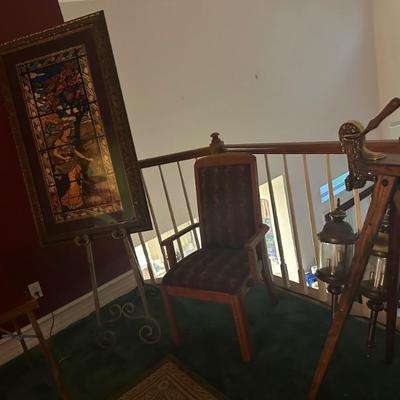 Vinters Rare Cherub Motif Wine Bottle Opener Oak Tripod Stand 

Late 19th Century Antique Stained Glass picture with Stand