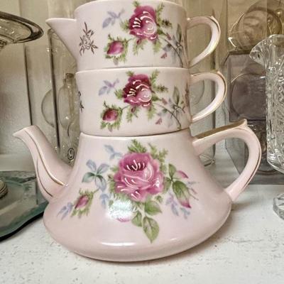 Lefton Blemished pink stacking teapot sugar creamer vintage