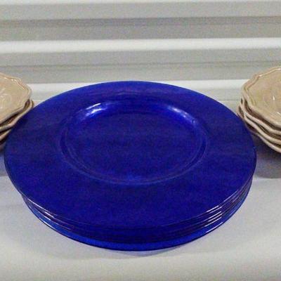 FTH142-Beautiful Set Of Cobalt Blue Dinner Plates W/Set Of Cote Table Serving Bowls