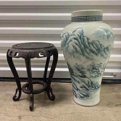 FTH315- Ceramic Vase With Wooden Stand