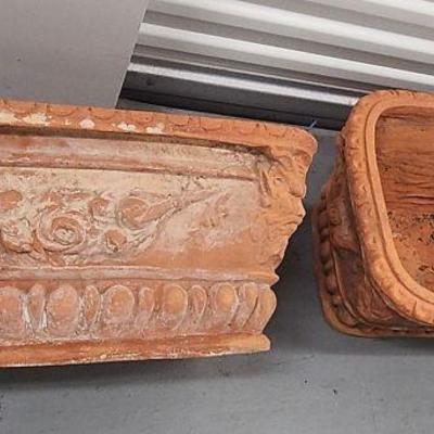 FTH132 - Pair of Vintage Terra Cotta Rectangular Oval Planter Boxes 
