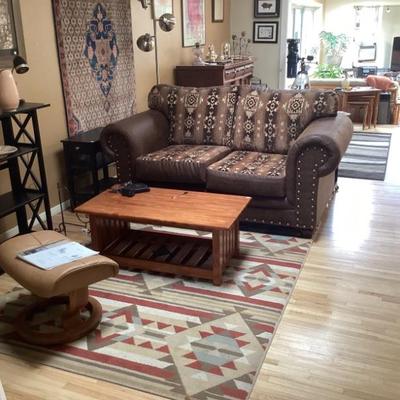 New leather and fabric loveseat
