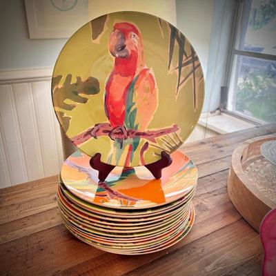 Green and orange melamine luncheon plates