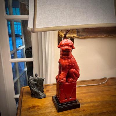 Second of two foo dog lamps