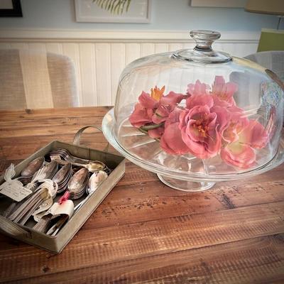 Cake dome that doubles as punch bowl and flower napkin rings