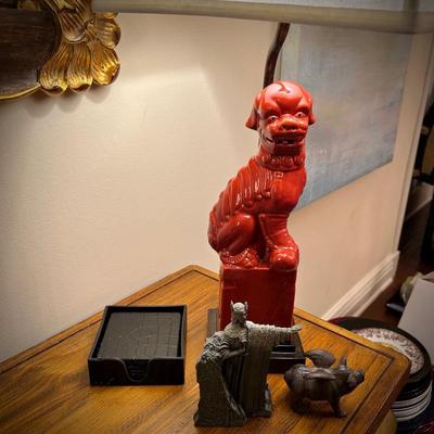 One of two foo dog lamps