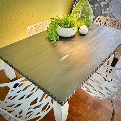 Refinished dining table and 12 stackable chairs