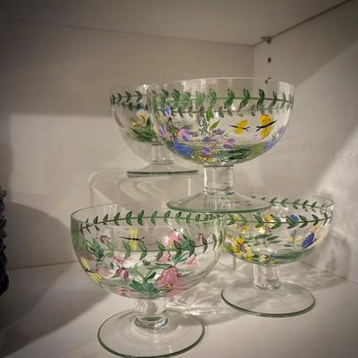 Vintage hand-painted Portmeirion "Botanical Garden" sherbet/dessert glasses