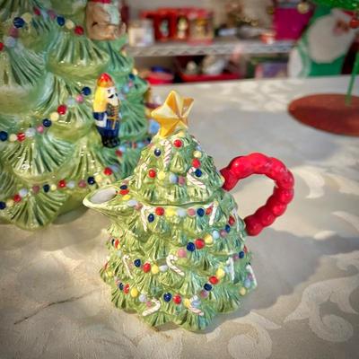 Christopher Radko Traditions "Holiday Celebration" cookie jar and tea pot