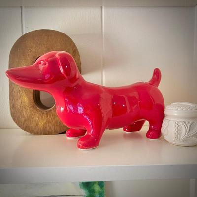 Red ceramic dachshund dog scculpture