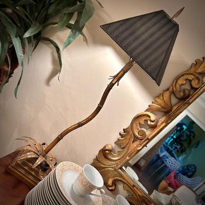 Two faux bamboo tropical buffet lamps