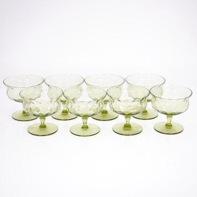 Dimpled Green Stemmed Sherbet Glasses (Set of 8)