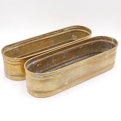 Pair of Long Oval Brass Planters