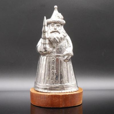 Large Santa Claus Pewter Figurine On Wood Base