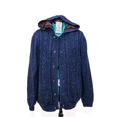 Tasso Elba Blue Cable Knit Hooded Jacket Size XL