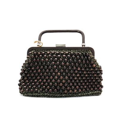 Ann Taylor Dark Green Crochet and Brown Wood Beaded Purse