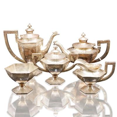 Antique Barbour Silver Co. Etched Sterling Silver 5pc Tea Set