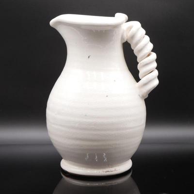 Extra Large Glazed White Ceramic Pitcher