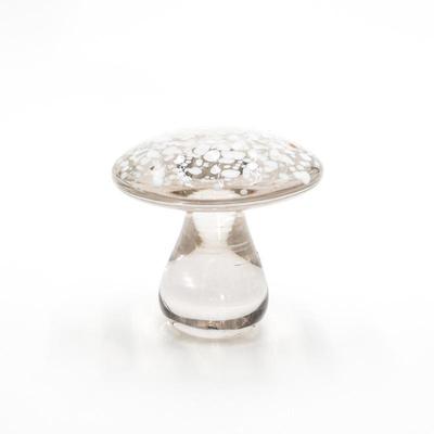 MCM Art Glass Spotted Clear Mushroom Paperweight
