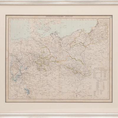 1875 Map of Prussian State Lithographic Atlas Map Framed