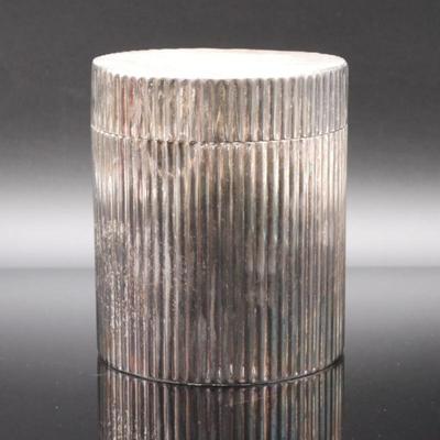 Silver Plated Ribbed Cylindrical Lidded Container