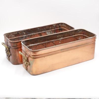 Pair of Large Rectangular Copper Planters w/Brass Handles